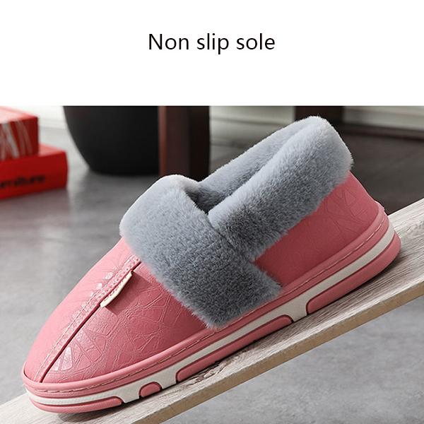 Winter Couple's Cotton Slippers Men's and Women's PU Waterproof Indoor Antiskid Household Warm Cotton Shoes