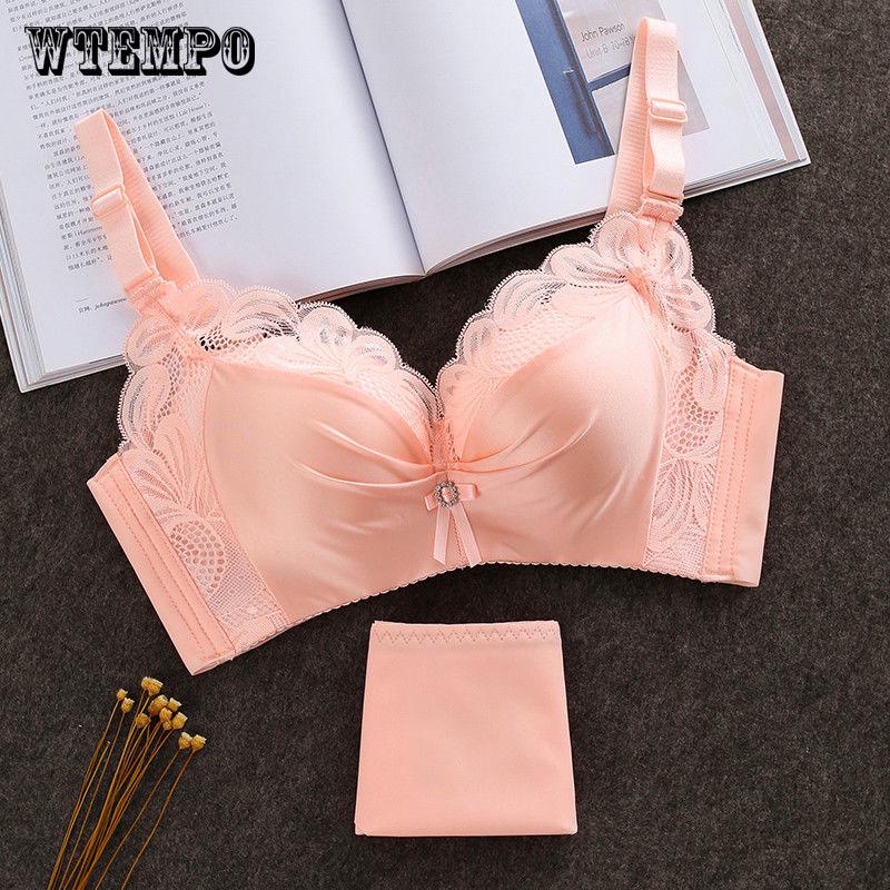 Summer No Steel Ring Gather Thicker Bra Adjust Ice Silk Thin Seamless Girl Underwear Women's Bra Set