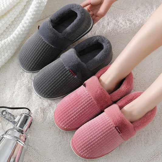 Fall/winter Men and Women Pure Cotton Slippers Bag with Warm Slippers Non-slip Soft-soled Shoes Simple Plush Cotton Shoes