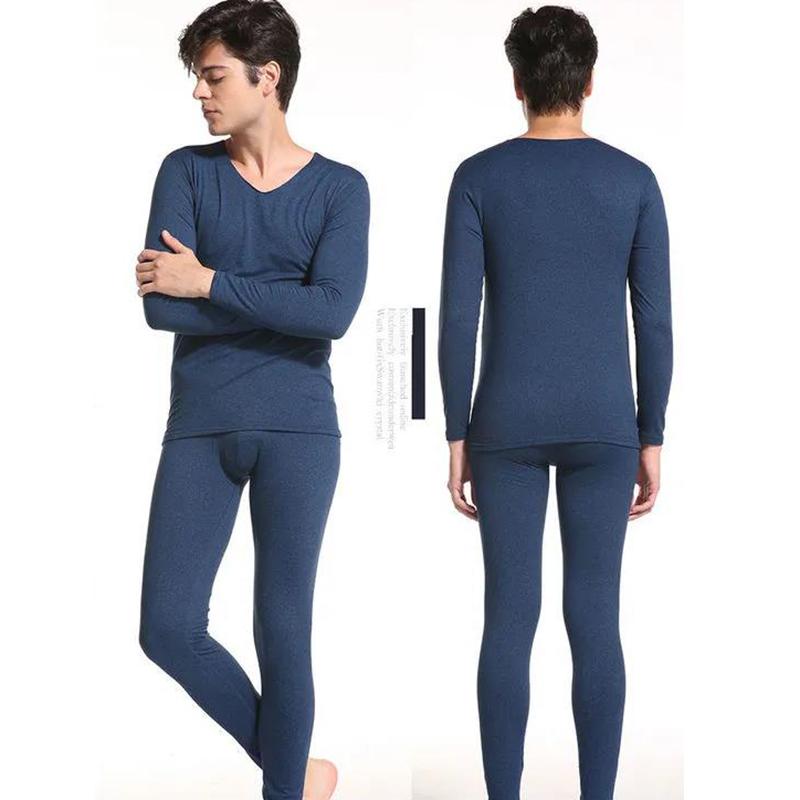 Men Winter Autumn Clothes V-neck Tops Pants Male Tight Suit Windproof Comfortable Soft Lining Long Sleeve High Elasticity Thermal Underwear