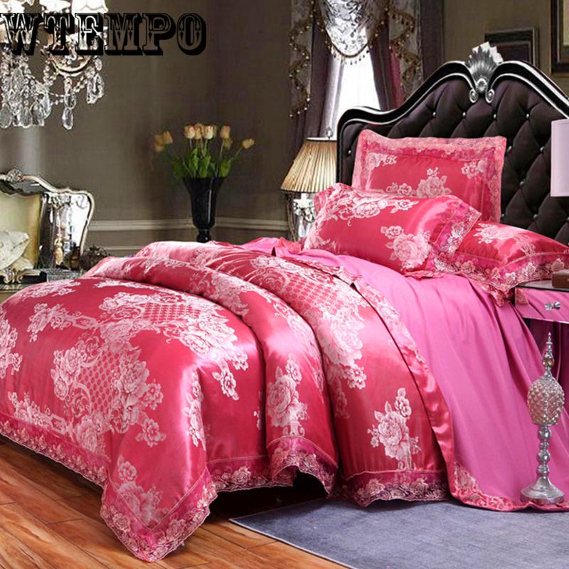 Luxury Silk Jacquard Bedding Set King Queen Size Bed Spread Duvet Cover Flat Sheet Set Pillow