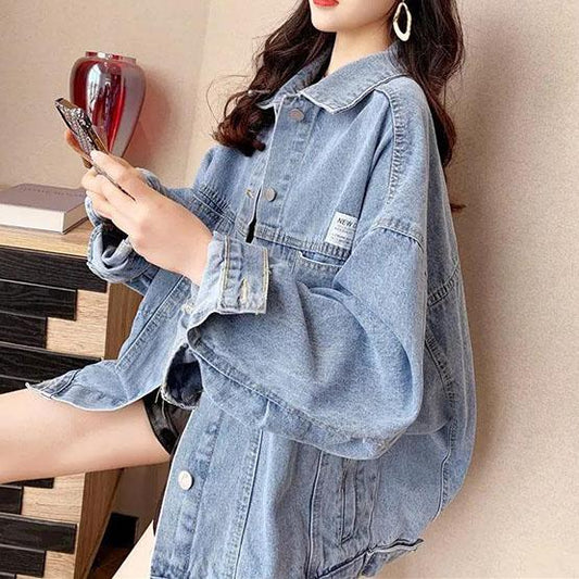 Women's Autumn Long Sleeve Loose Buttons Lapel Denim Jackets Female Spring Large Size Casual Denim Coats