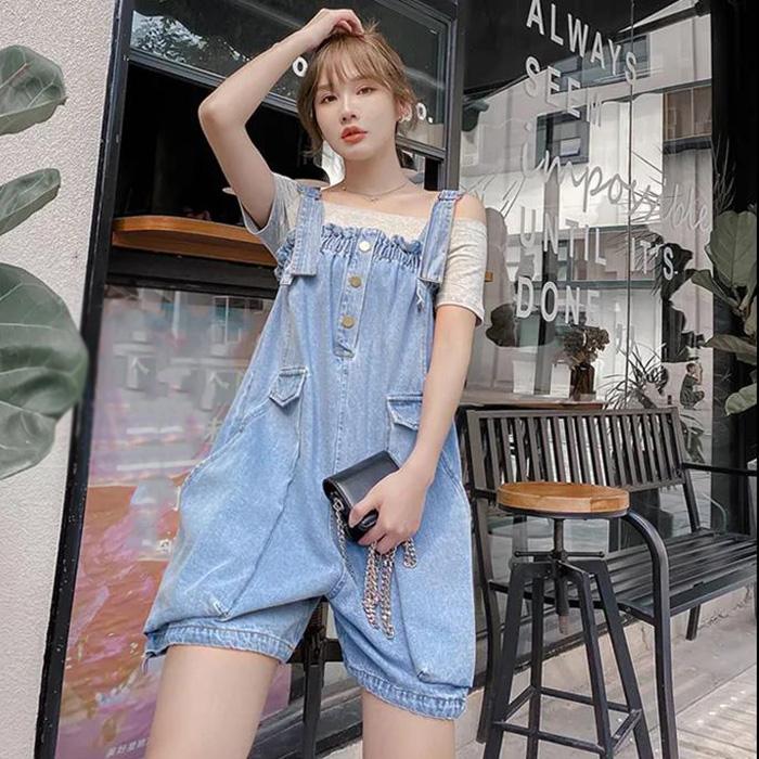 WTEMPO Summer Denim Jumpsuit Woman Jeans Long Romper Pants Zipper Pockets Sleeveless Adjusted Overalls Jeans