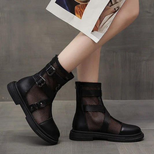 Women's Summer Tide Martin Boots Thin Boots Korean Version Sponge Cake Single Boots Breathable Mesh Hollow Women's Boots