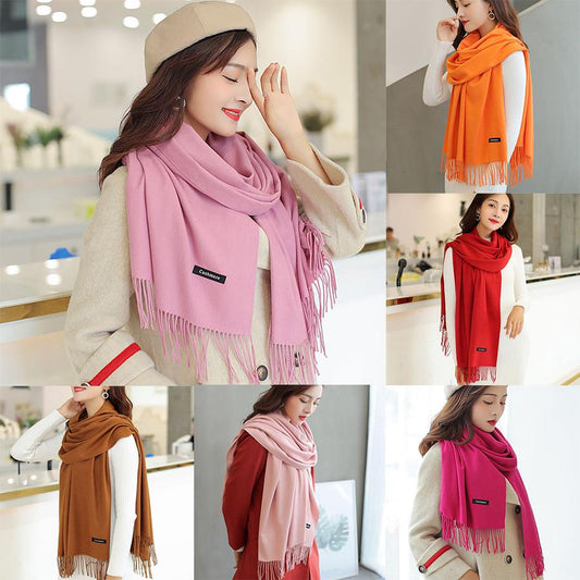 Winter Women Cashmere Solid Scarf Pashmina Shawls And Wraps Female Wool Stoles Head Scarves