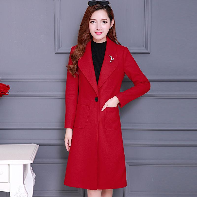 Wool Coat Women Jacket Elegant  Office Work Long Coats Fashion Coats Lady Slim Long Sleeve Overcoat