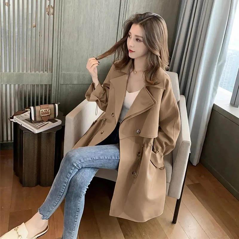 Lining Windbreaker Women's Mid-length Spring and Autumn New Coat All-match Loose Suit Collar Casual Thin Coat