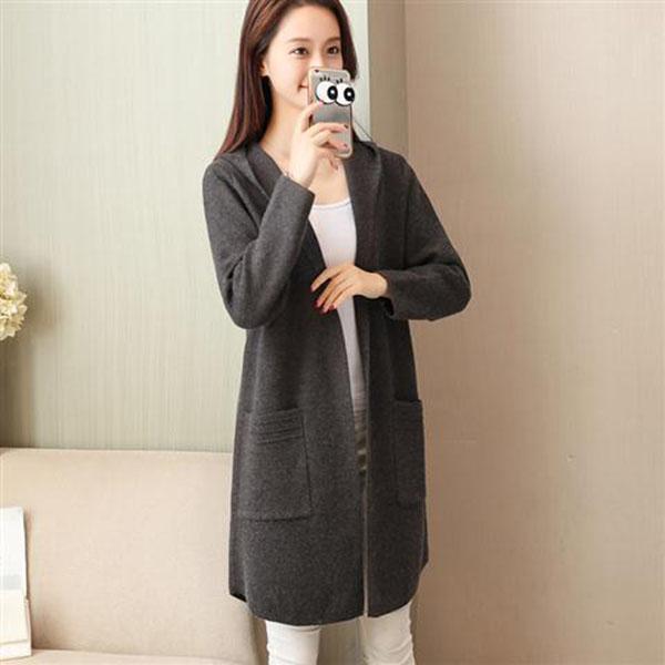 Autumn and Winter Hooded Knitted Jacket Temperament Loose Thick Coat Mid-length All-match Cardigan Female Jacket