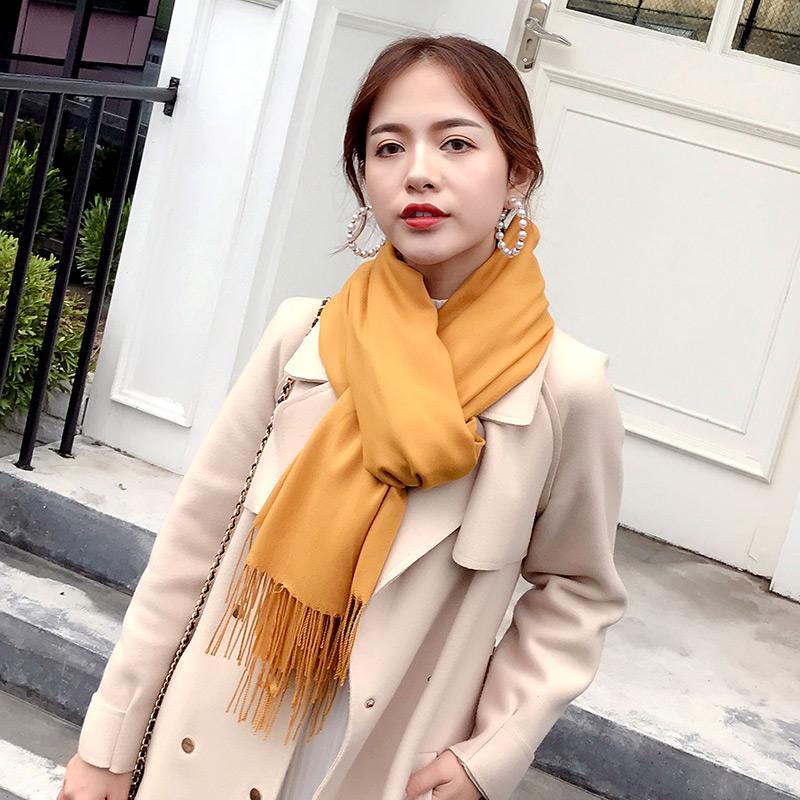 Women Cashmere Scarves with Tassel Soft Solid Color Warm Long Wraps Scarf Casual Lady Winter Shawl