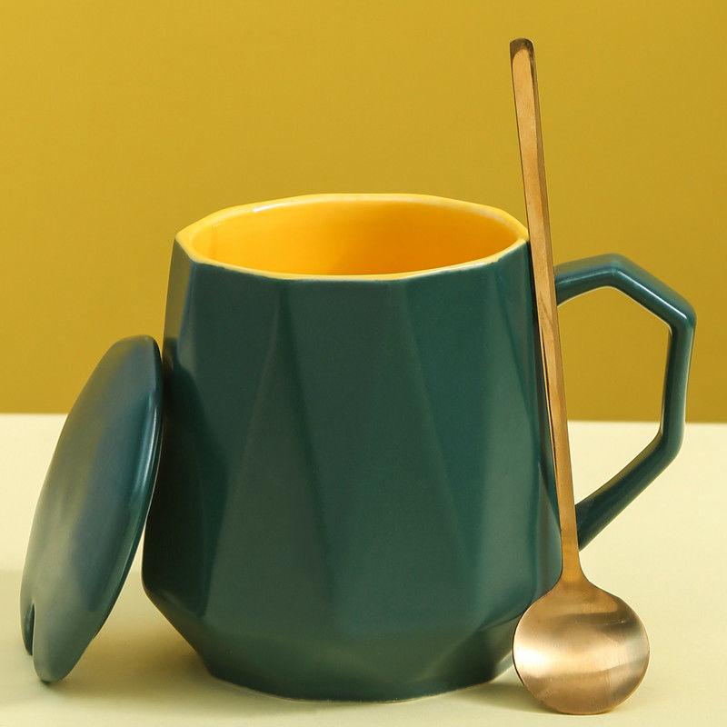 Mug with Lid Spoon Cup Ceramic Simple Nordic Ins Creative Household Personality Male and Female Students Trend Water Cup