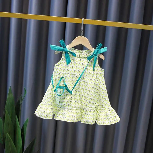 Girls Summer Sling Dress Children's Floral Floral Sleeveless Mid-length Dress Baby Princess Dress Summer