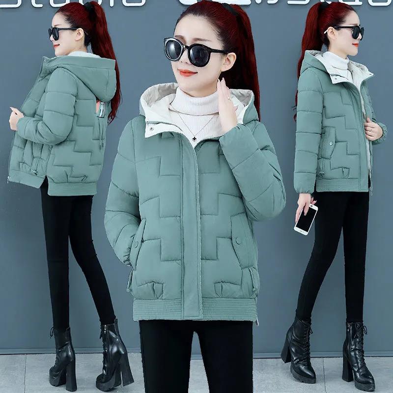 Winter Hooded Down Jacket Fashion Printing Solid Color Down Jacket Thickened Warmth Short Cotton Jacket for Women