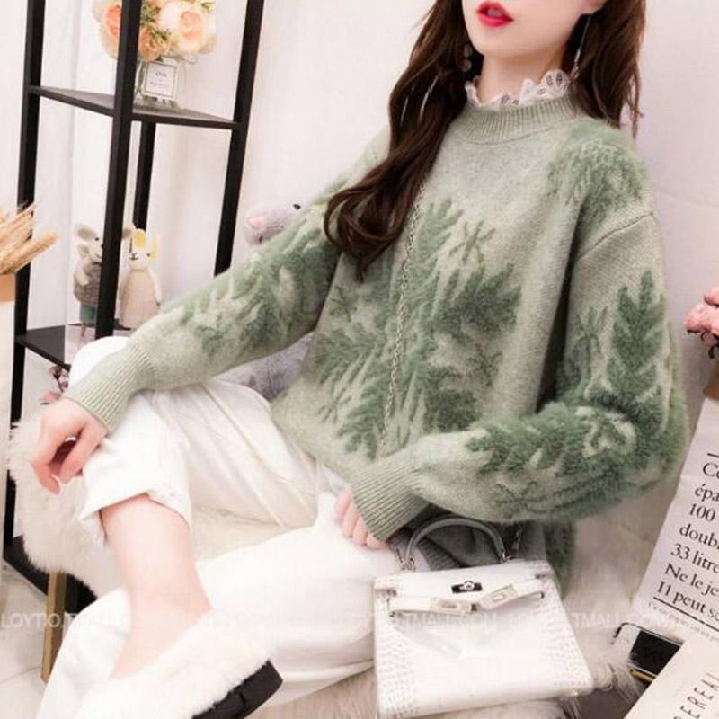 Plush Cold and Warm Inside Take A Sweater Autumn and Winter Models Neckline Lace Sweater Women