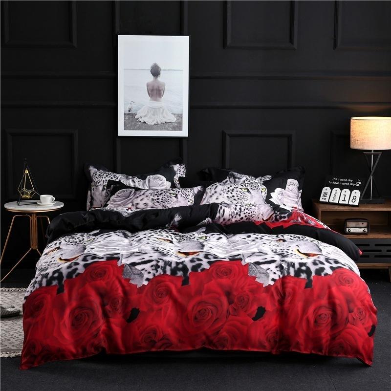 WTEMPO 2019 New Leopard&Rose Duvet Cover Set Queen Size 2/3pcs Bedding Set Comfortable Duvet Cover (