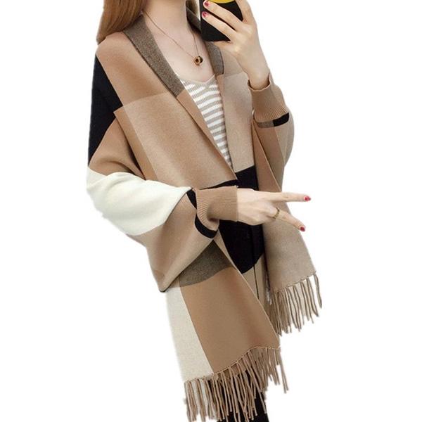 Thick Tassel Cloak Sweater Autumn and Winter Knitted Cloak with Sleeves