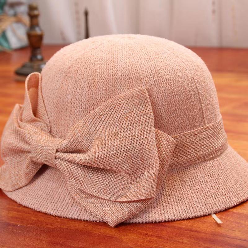 Bow Knot Fisherman Hat Women's Spring Summer Cotton Linen Pot Hat Sun Hat All-match Foldable Sun Hat