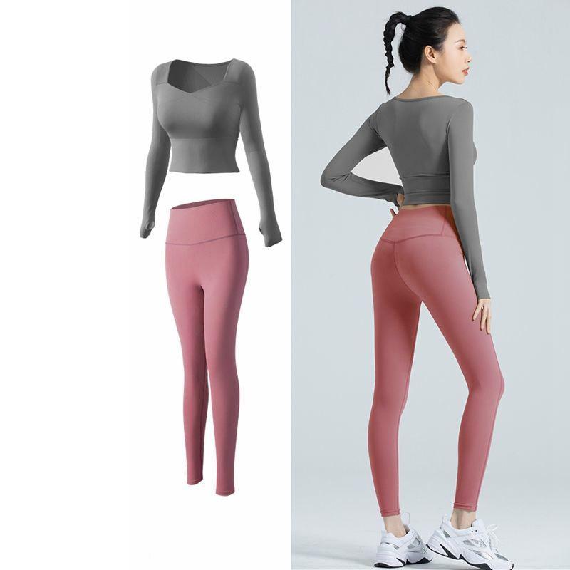 Seamless Women Yoga Set Workout Sportswear Gym Clothing Fitness Long Sleeve Crop Top High Waist Leggings Sports Suits