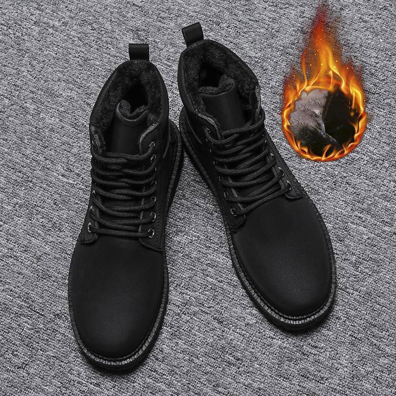 Windproof  Martin Boots Men's Leather Shoes Waterproof Snow Boots Warm Military Boots Cotton Shoes