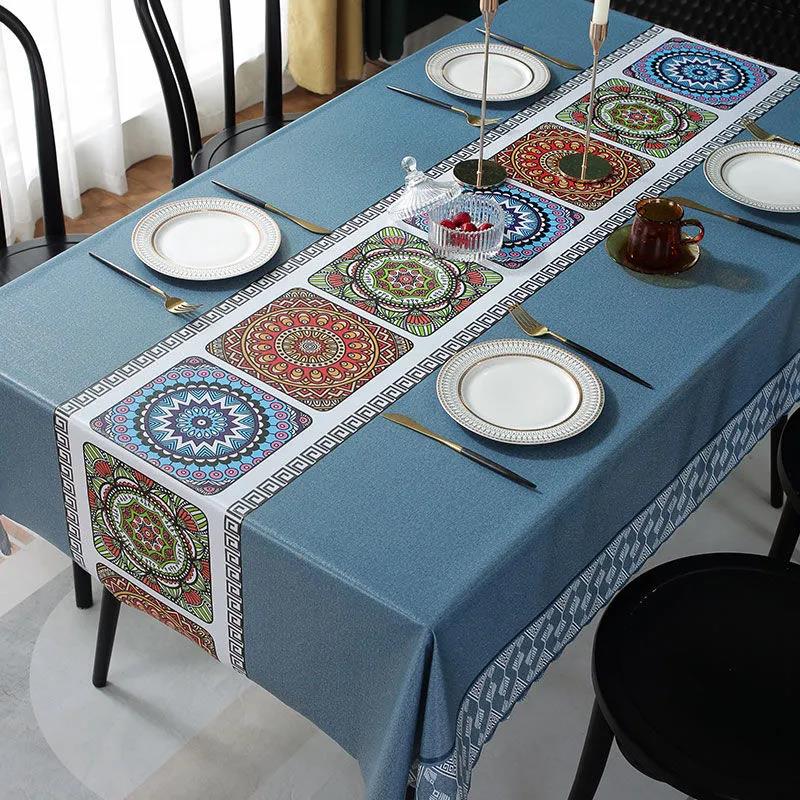 PVC Printed Tablecloth Oil-proof and Waterproof Tablecloth Rectangular Table Top Decoration Washable Tablecloth