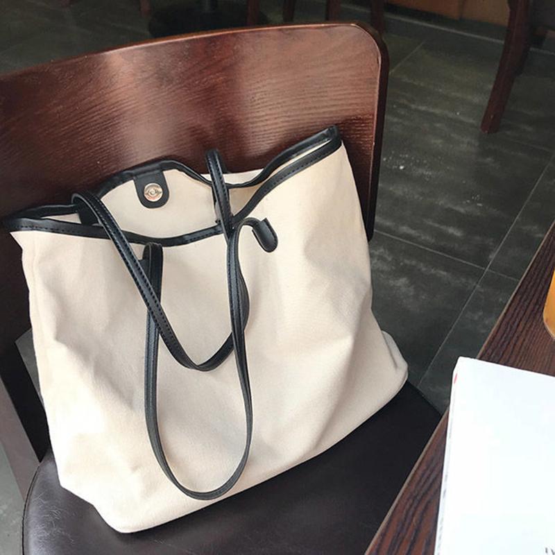 Women Canvas Bags Hobo Bags 1Pcs Travel Casual Large Daily Shoulder Tote Shopper Handbag Simple