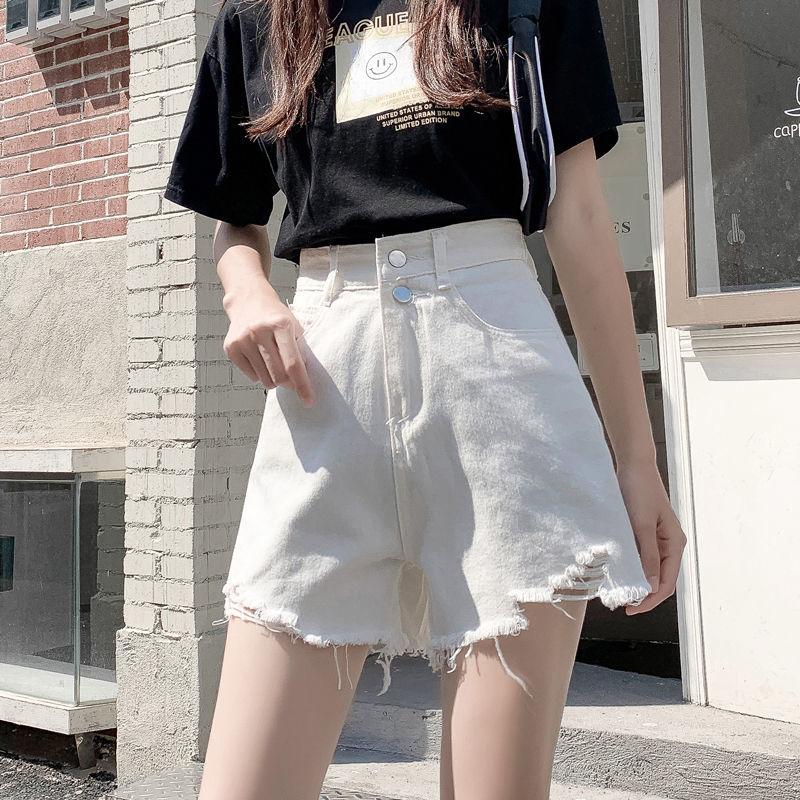 Denim Shorts Women's High Waist Summer Korean Style Loose and Thin A-line Ripped Pants