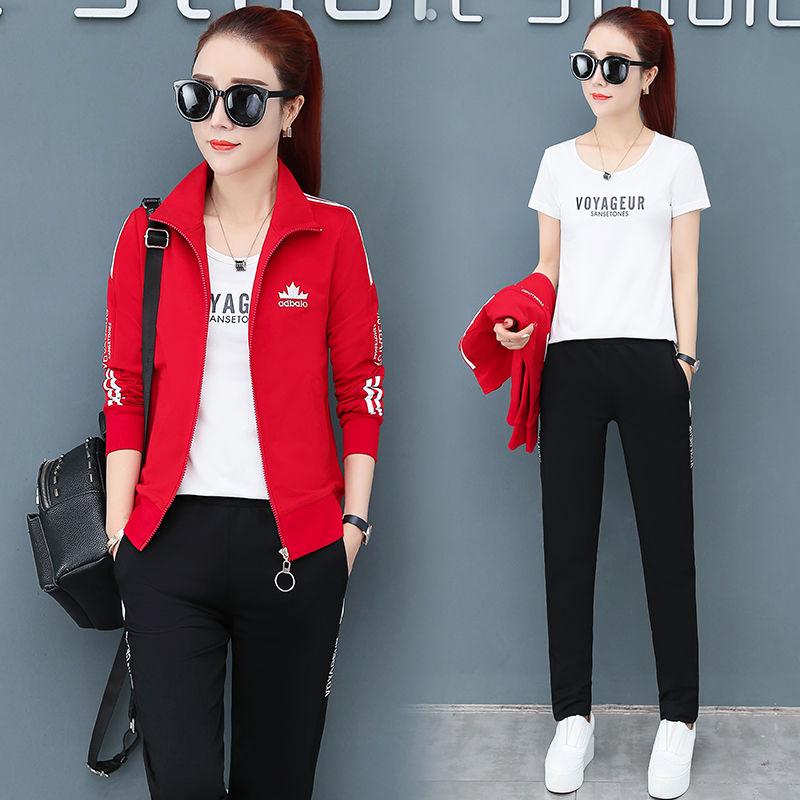 Spring and Autumn Women 3pcs set Wild Long Sleeve Casual Sweatshirt Set Large Size