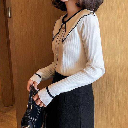 Autumn and Winter Fashion Sweater Lotus Leaf Lace Long-sleeved Sweater Frozen Age College Style