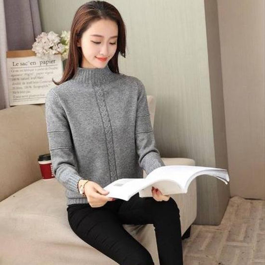 Women Winter Soft Long Sleeve Sweaters Solid Color Half Turtleneck Warm Bottoming Knitwear