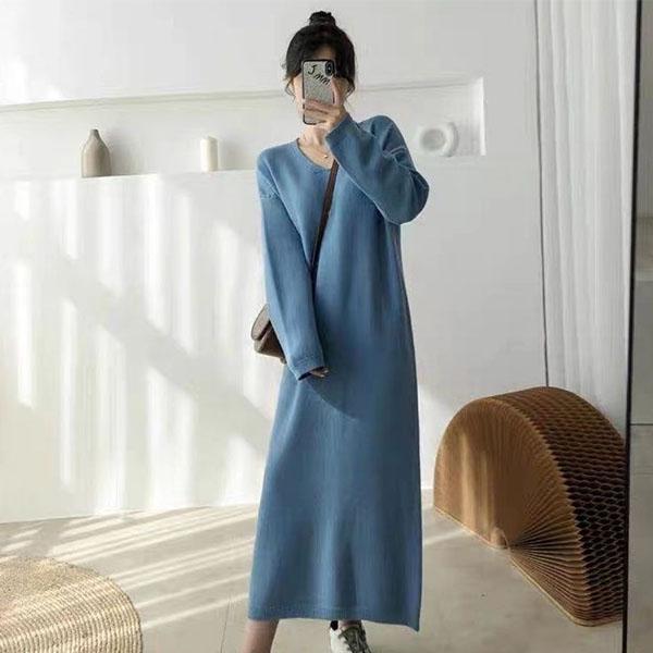 Autumn and Winter Extended Sweater Women's Early Autumn Long-sleeved Bottoming Sweater Plus Size Loose Slim Dress