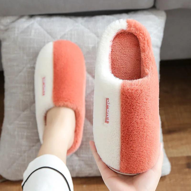 Slippers Women Winter Thick Warm Cotton Shoes Men Plus Size Home Soft Slides Platform Non Slip Slippers Women