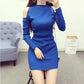 Spring Autumn Women's Knitted Pullover Sweater Sexy  Off-shoulder Long Sleeve Knit Dress Women's Mid-length Bag Hip Base Bodycon Sweater Dress