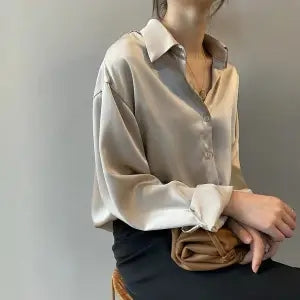 Silk Shirt Spring Womens Clothing Vintage Blouse Women Sheer Top Women Long Sleeve Dress Shirt Woman Overshirt