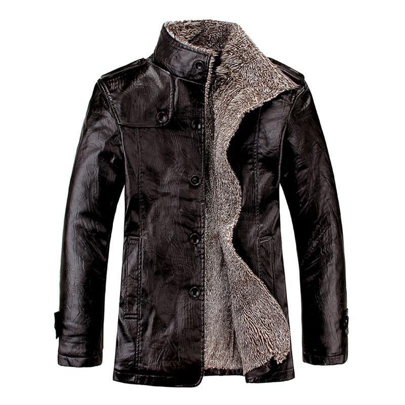 Men's Leather Coat Collar Fur Warm Winter Padded Jacket Waterproof Windproof Jacket XL Jacket