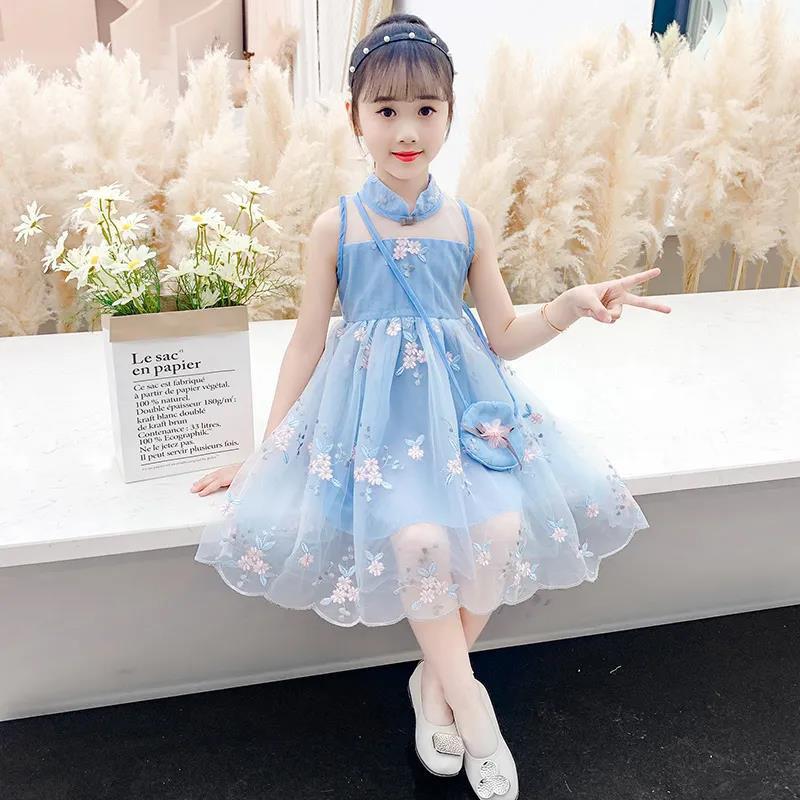 Embroidered Sweet Girl A-line Dress Summer Dress Children's Clothing Girl Princess Skirt Children's Vest Mesh Skirt