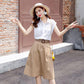 2PC Suit Stand-up Collar Short-sleeved Shirt+ Chiffon Dress Women's Summer French Retro Skirt Fabric Light and Breathable