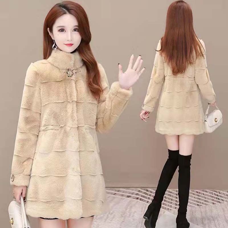 Mom's Winter Coat Mid-length Faux Fur Mink Velvet Fur Coat Thickened Large Size Foreign Style To Keep Warm