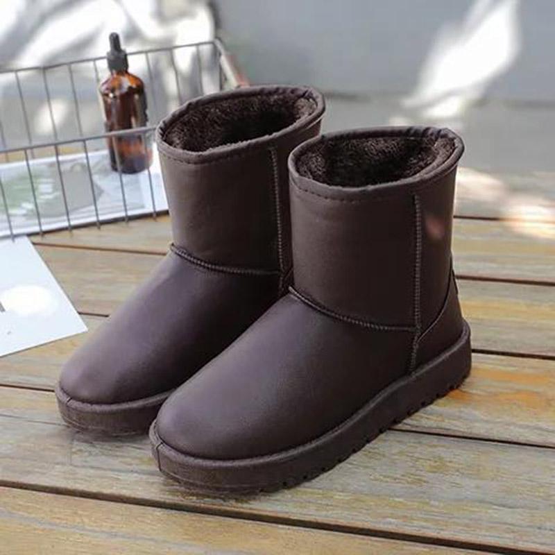 Winter Leather Snow Boots Women's Waterproof Non-slip Short Tube Warm Plus Velvet Thickened Short Boots