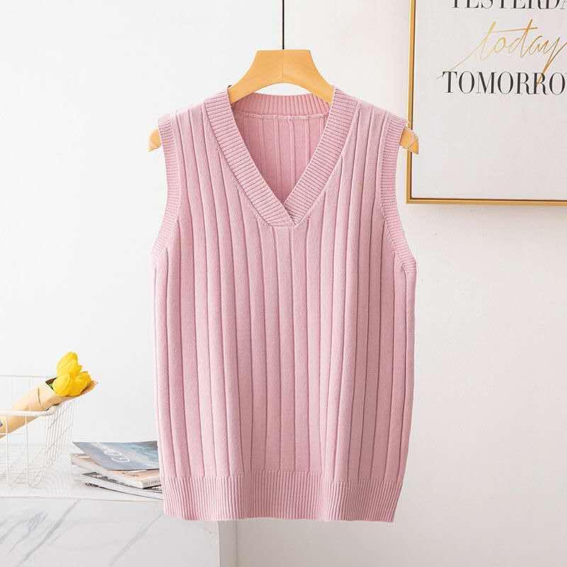 Women's Sweater Vest Knit Pullover Spring and Autumn Loose Korean Version of All-match Sleeveless Student Outer Wear Vest