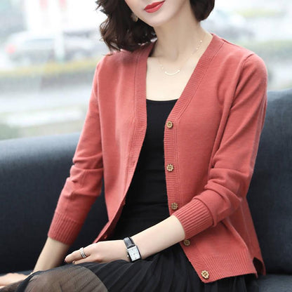 Winter Women Loose V-Neck Cardigan Sweater Top Short Section Button Wild Knitwear Coat Gown