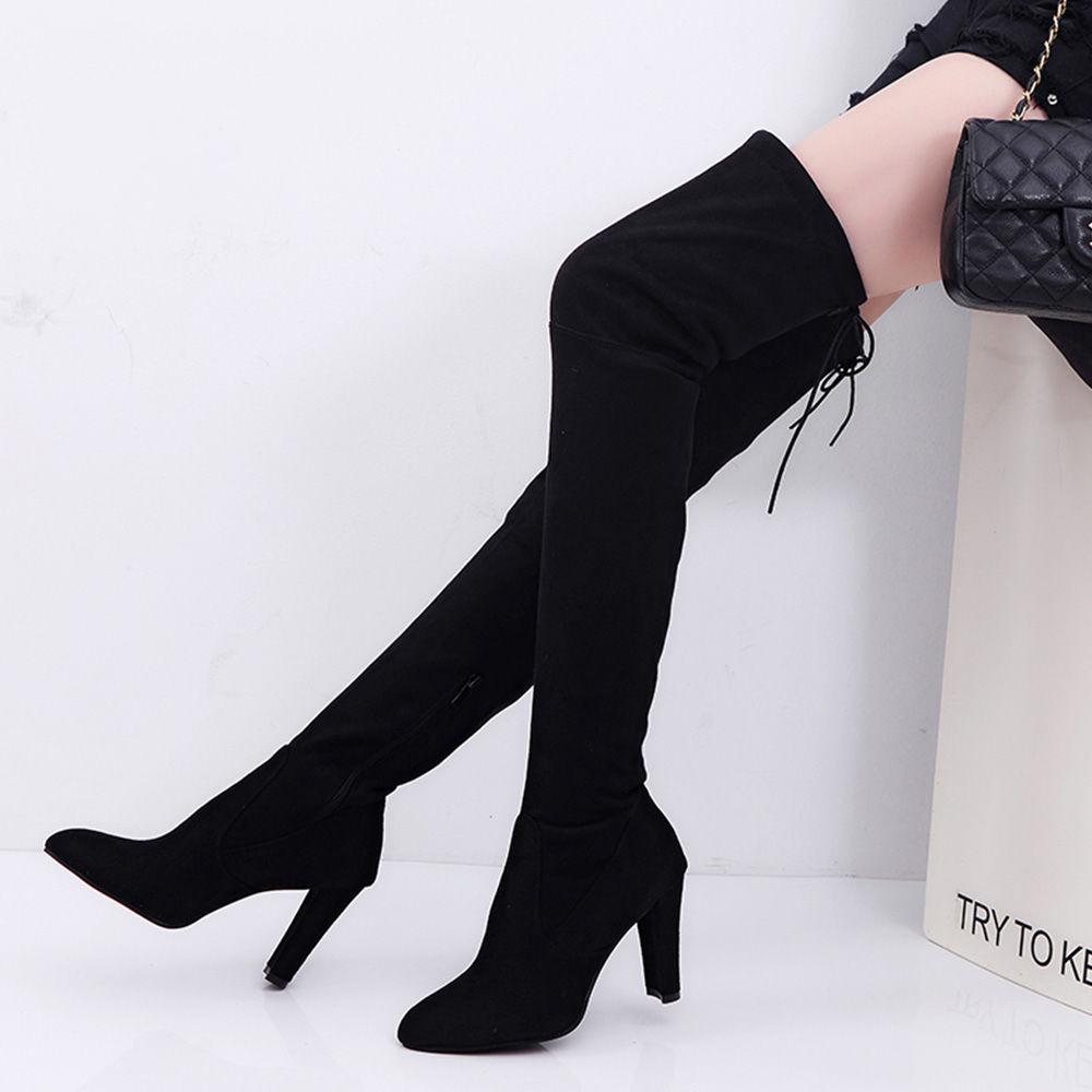 Women Over The Knee High Boots Slip on Winter Shoes Thin High Heel Pointed Toe All Match Women Boots