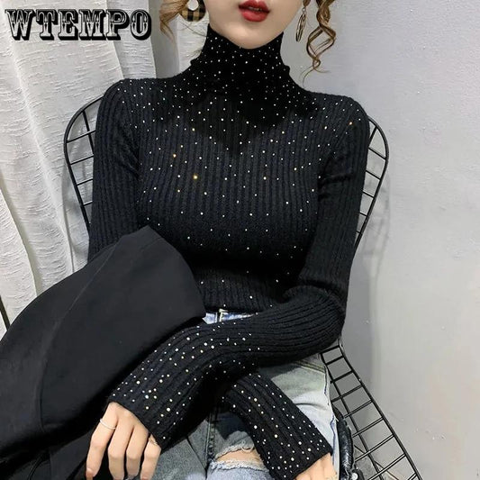 Winter Sweaters Turtleneck Warm Pullover Knitted Jumpers Solid Long Sleeve Cashmere Black White Fall Sweater Women Korean Fashion Slim Sweater