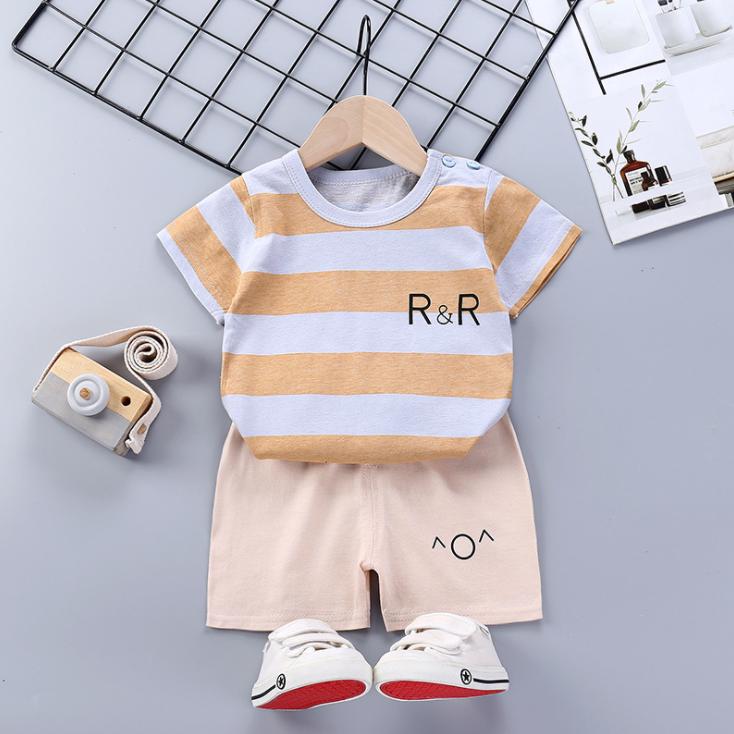 Children's Short Sleeve Suit Korean Style Boys and Girls Set Printing T-shirt + Shorts Two Piece Set