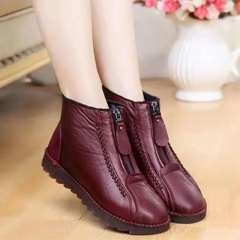 Women's Winter Shoes Zipper Plus Velvet Non-slip Warm Flat Cotton Shoes Versatile and Durable Cotton Shoes