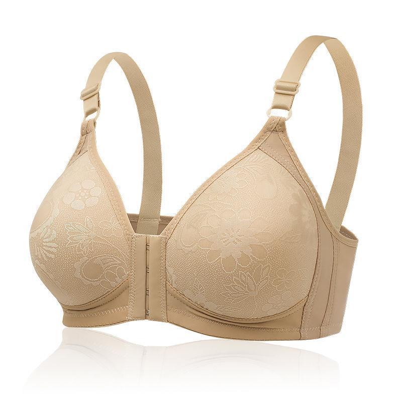 Large Size Bra with Chest Button Sexy Breathable Thin No Steel Ring Underwear Women Gather Adjust and Receive The Side Milk Exquisite Pattern