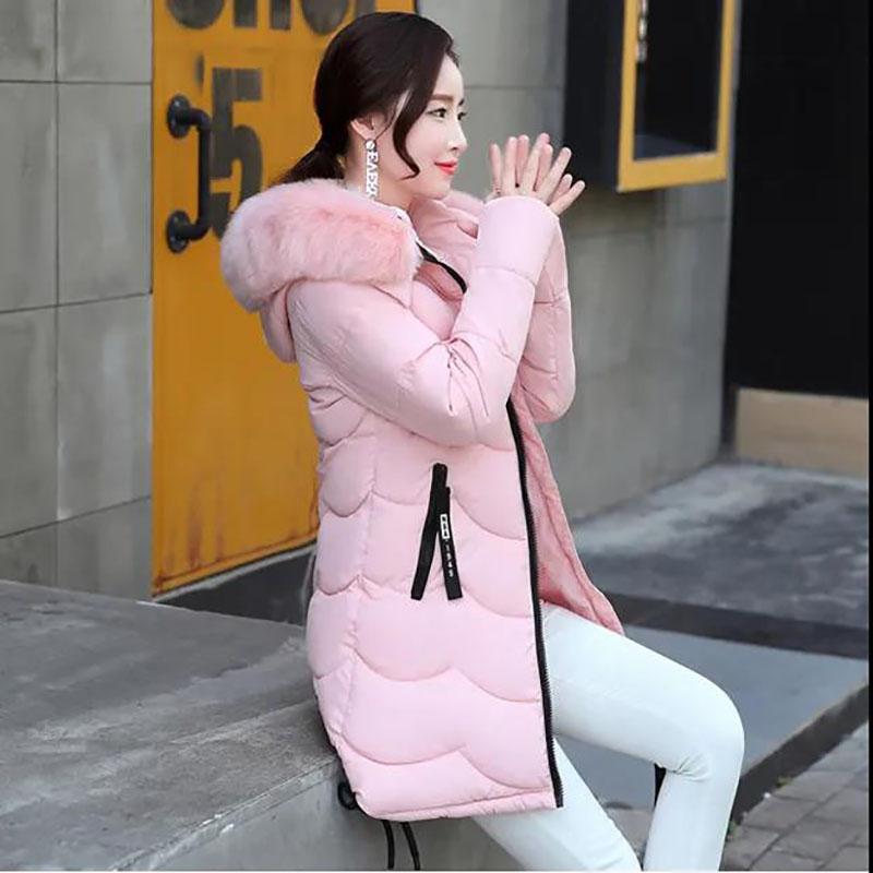 Down Jacket Winter Ladies Fashion Korean Big Fur Collar Thick Warm Hooded Mid-length Plus Size Cotton Jacket