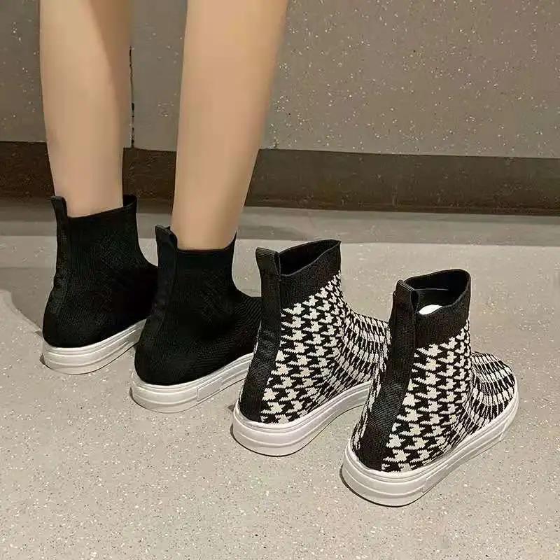 Women's Shoes Autumn and Winter High-top Sports Casual Shoes Plus Velvet Warm and Comfortable Elastic Socks Boots