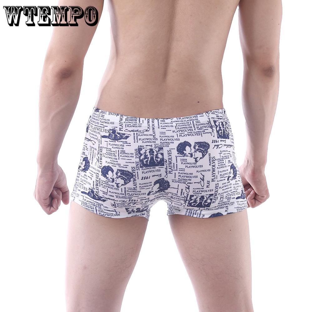 Wtempo 4pcs Boxer Mens Underwear Short Print Breathable Shorts Boxers Sexy Underpants