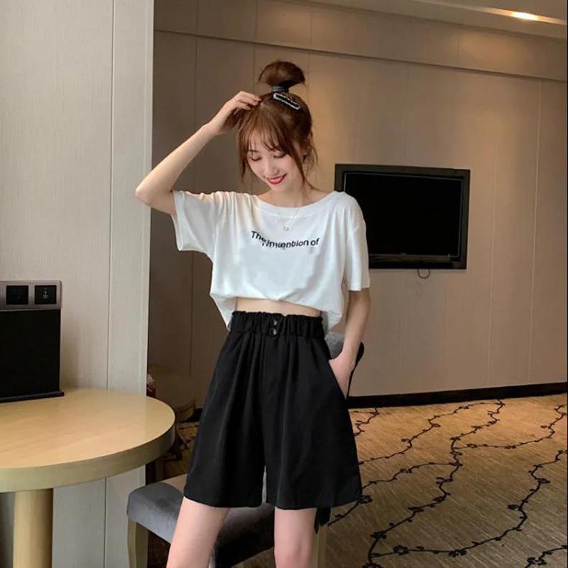 Casual Shorts Women's Elastic Waist Loose Straight Shorts Are Thin and Versatile High Waist Wide-leg Shorts Casual Sports Shorts Women