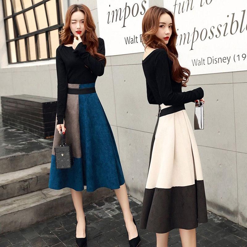 Spring Fashion Slim Slimming One-shoulder Long-sleeved Shirt Suede Skirt Fashionable Two-piece Suit