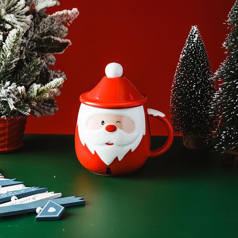 Creativity Santa Claus Ceramic Mugs with Spoon Coffee Cups Breakfast Drinking Milk Water Mugs Christmas Gift Tableware